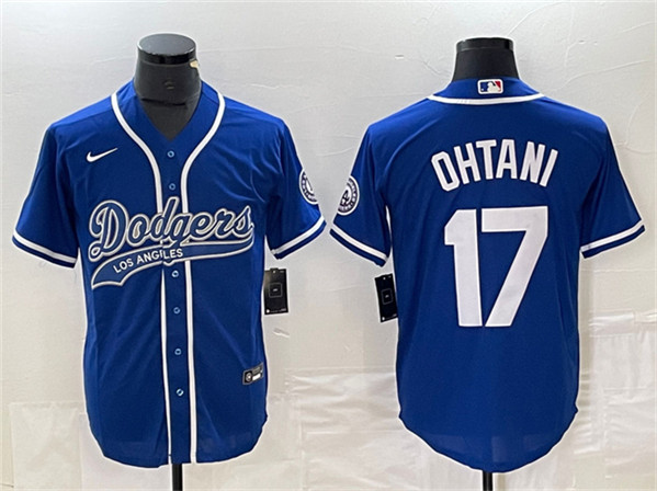 Los Angeles Dodgers #17 Shohei Ohtani Blue Cool Base With Patch Stitched Jersey - Click Image to Close